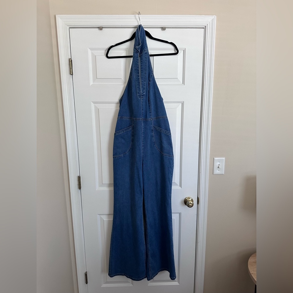 Free People Denim Halter Jumpsuit